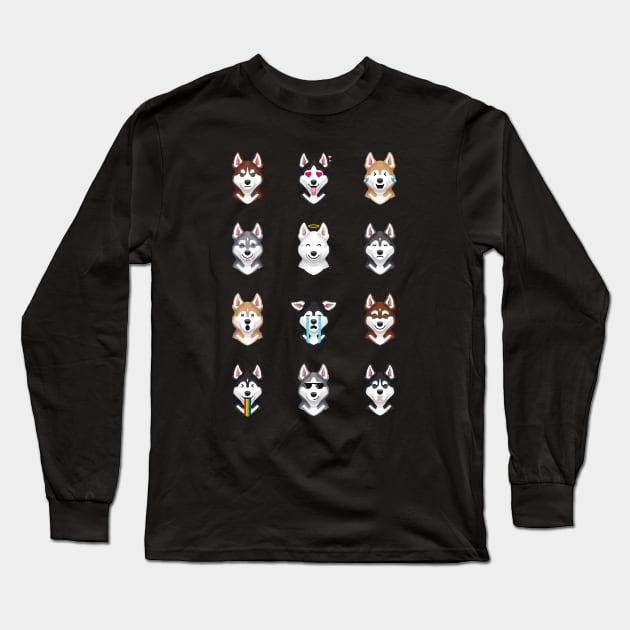 Siberian Husky Emojies Long Sleeve T-Shirt by stonemask